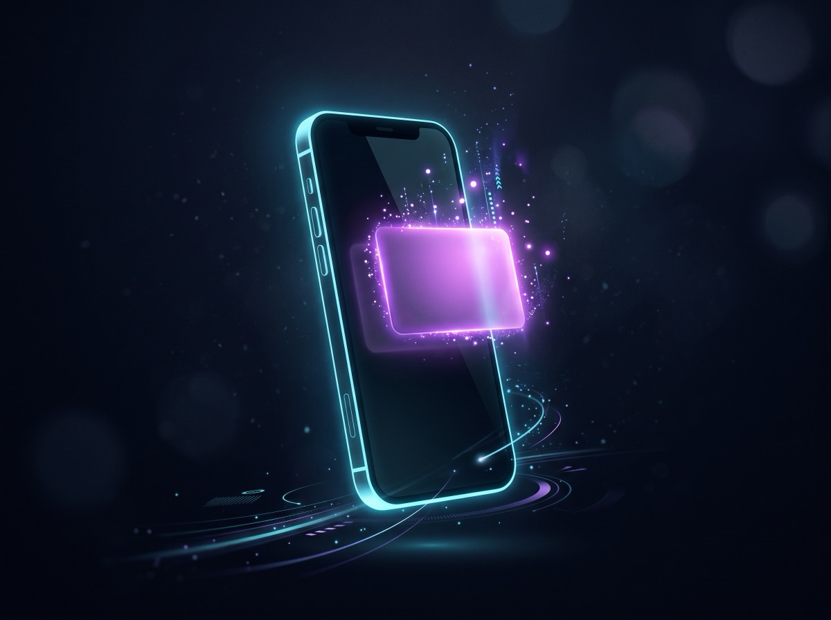 A phone receiving a payment link — a glowing notification lifting off the screen