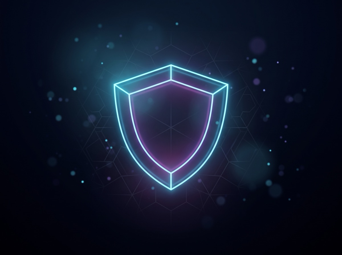 A glowing shield on a hexagonal lattice — bank-grade payment security